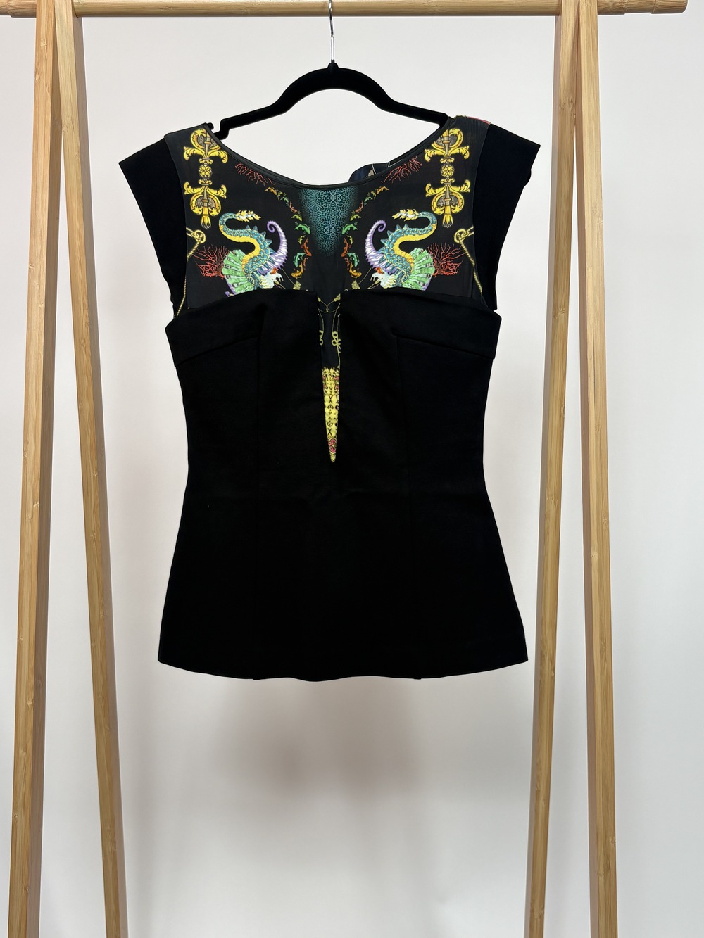 PF-1424 Roberto Cavalli Black Dragon Print Peplum Top